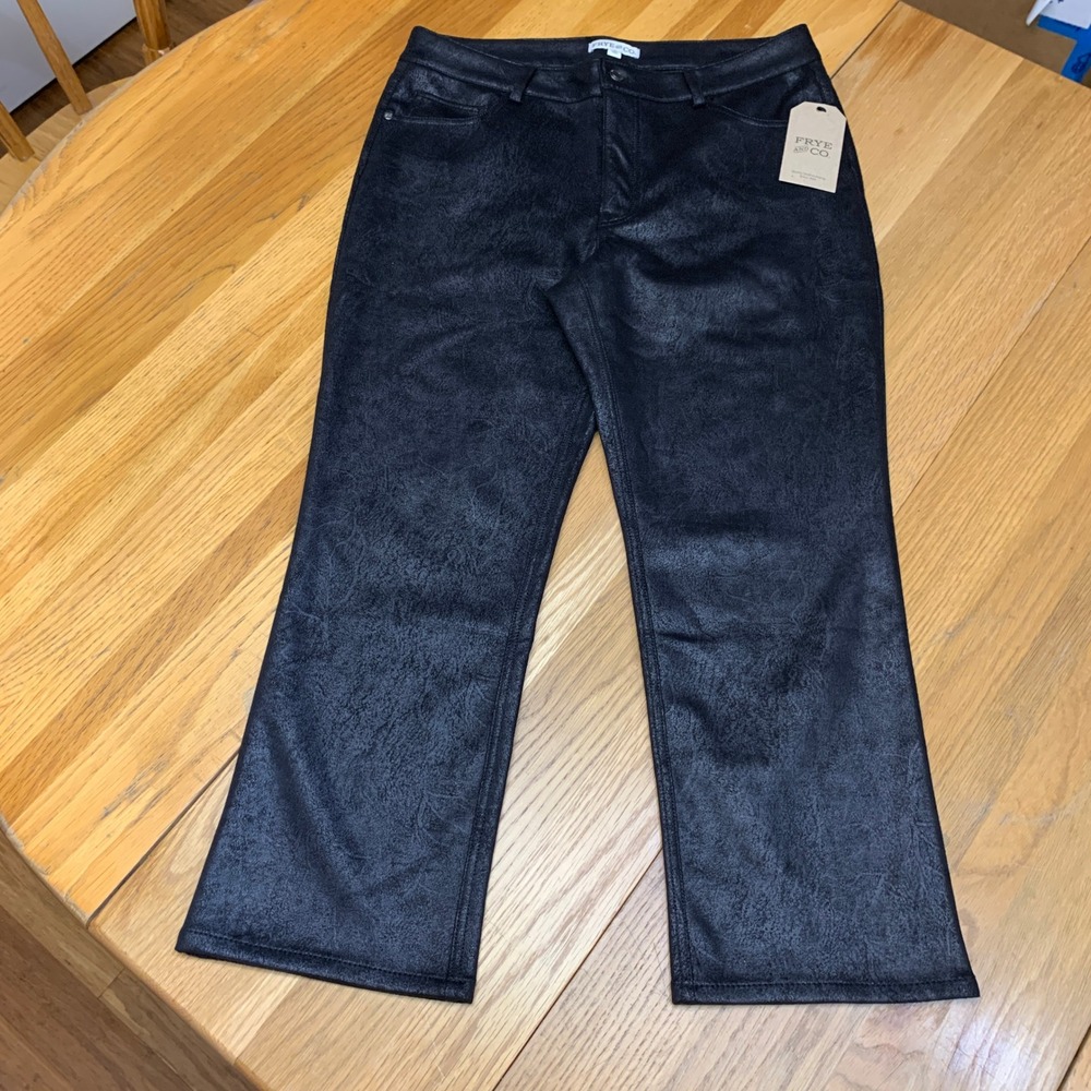 Frye and Co Womens Black Coated Textured Flare Leg Pants Size 16 NWT 110007607